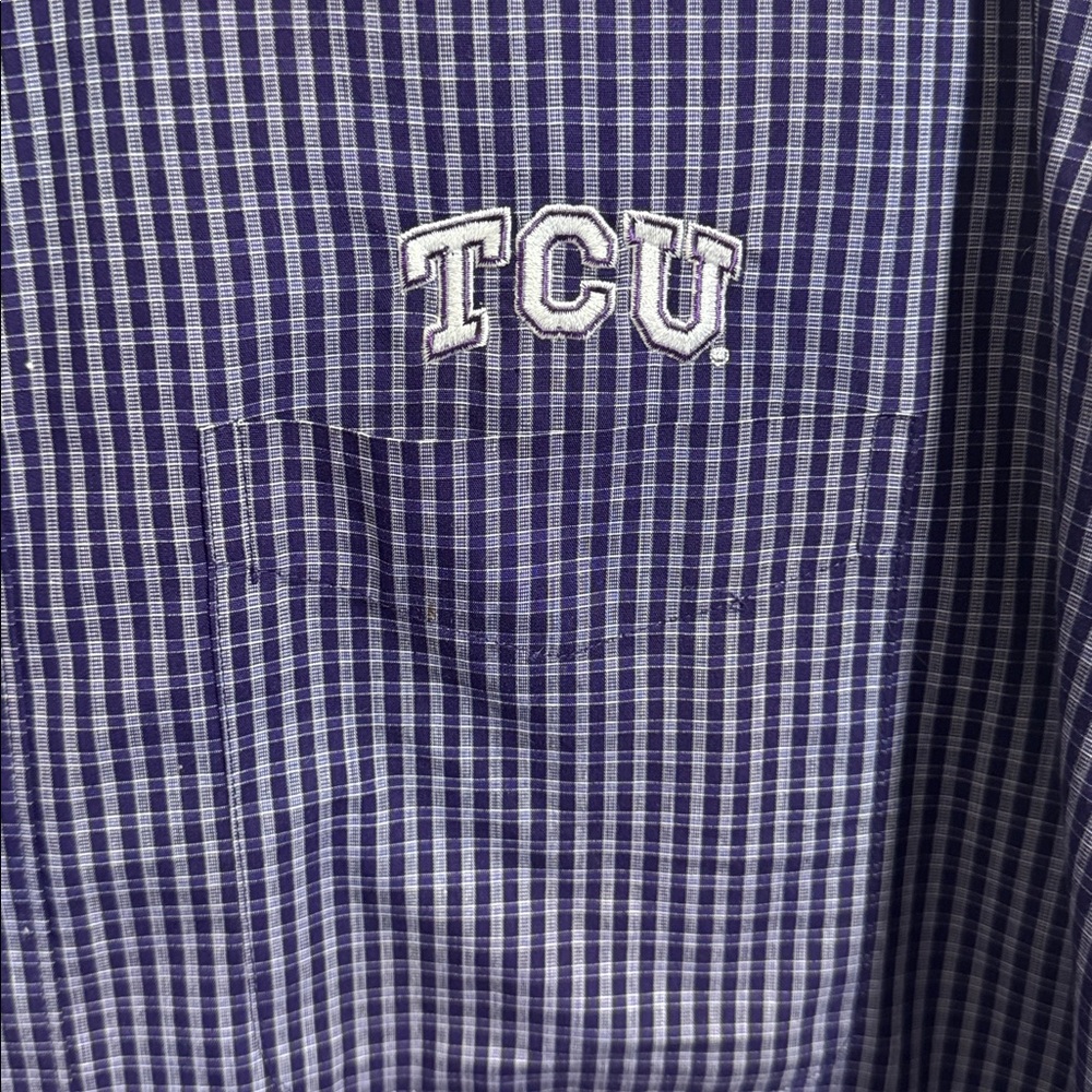 Antigua Mens 2XL TCU Horned Frogs Gingham Long Sleeve Woven Button Down Shirt - Picture 12 of 14